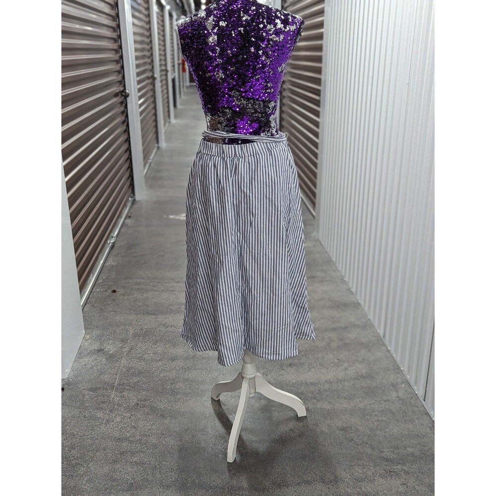 Talbots Nautical A-Line Blue & White Striped Belted Skirt w/ Pockets‎ Sz MP NEW - Picture 4 of 9